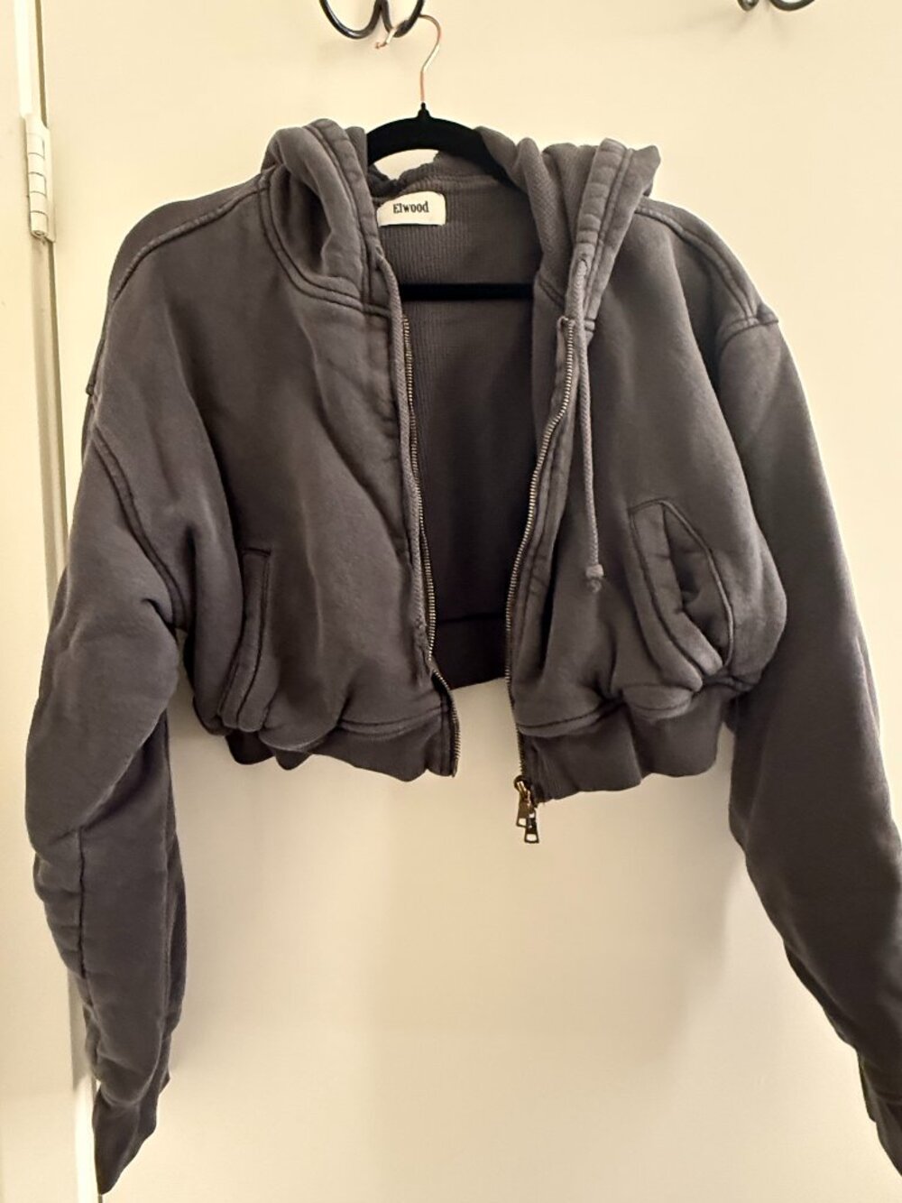 Cropped Dark Grey Zip Up Hoodie